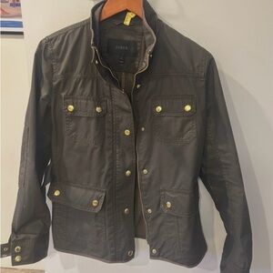 J.Crew army green waxed Jacket with Gold Accents